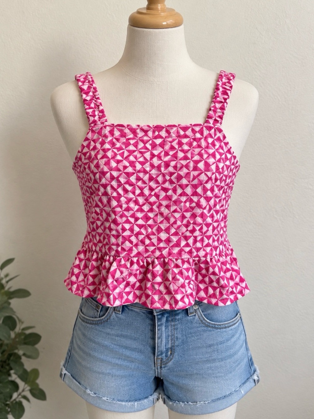 Zara - Teen’s Pink Geometric Peplum Tank Top